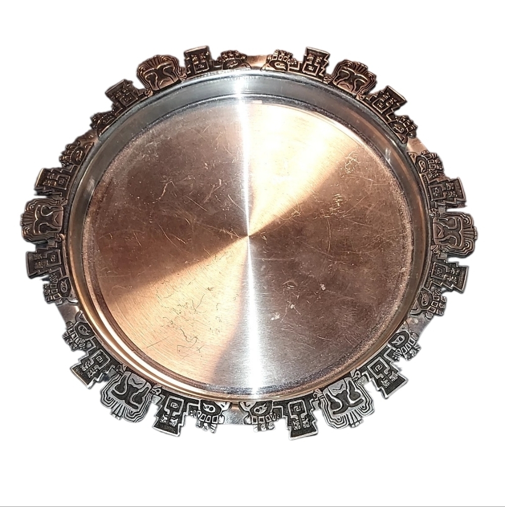 Pewter Bolivia Decorative Tray with Intricate Border